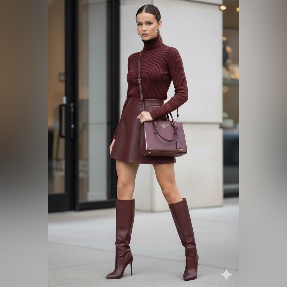 Rare Authentic Small Prada Saffiano Galleria Double Zip Bag in Burgundy - Picture 2 of 10